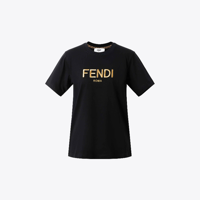 FENDI芬迪女士金色logo印花简约时尚短袖舒适T恤FFS7254AK6J
