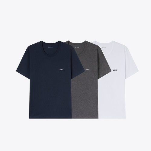 HUGO BOSS 雨果博斯男士logo字母三件装短袖白灰蓝色T恤50475284