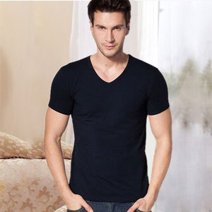 男莫代尔V领短袖内衣纯棉打底汗衫T恤运动健身紧身鸡心领半袖背心