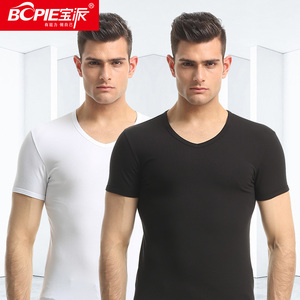 纯棉短袖男士t恤纯色v领修身打底衫运动上衣服潮男装全棉半袖体恤