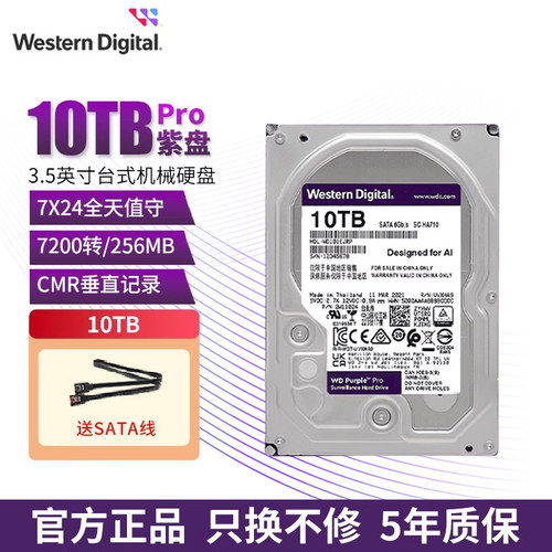 西部数据监控级硬盘紫盘pro10TB