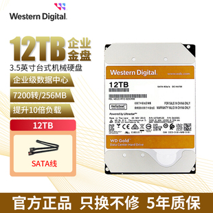 WD西部数据12t机械硬盘企业级7200 256M 6Gb 12tb WD121VRYZ 金盘