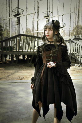 taobao agent Soufflesong exclusive design [Pirate ship] Steam punk irregular hem dress jsk