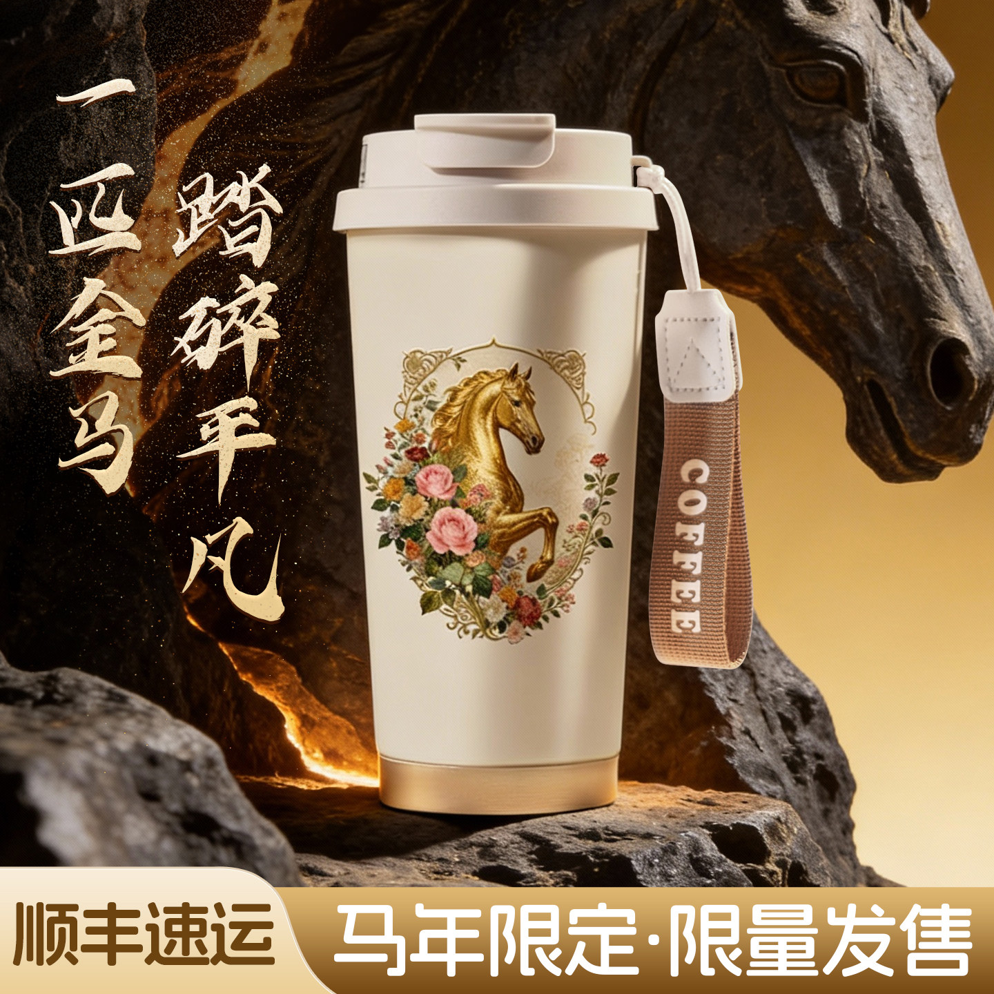 马年限定保温杯咖啡杯女2026本命年杯子陶瓷内胆水杯生日礼物男生