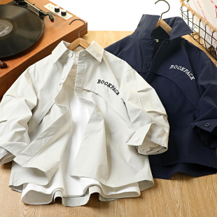 男童纯棉衬衫春秋2026新款儿童薄款衬衣外套中大童百搭洋气上衣潮