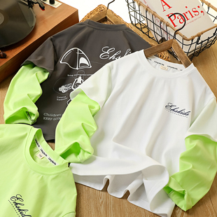 男童假两件长袖t恤春秋2026新款儿童纯棉洋气打底衫中大童上衣潮