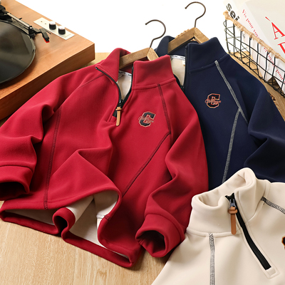 男童半拉链加绒打底衫秋冬