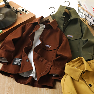 男童纯棉衬衫外套春秋2025新款儿童帅气时髦上衣中大童洋气衬衣潮