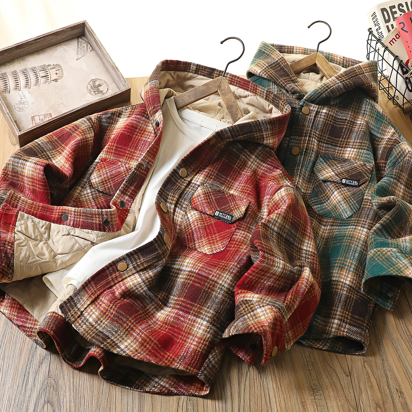 男童夹棉格子外套秋冬2025新款儿童加厚连帽衬衫上衣中大童棉服潮