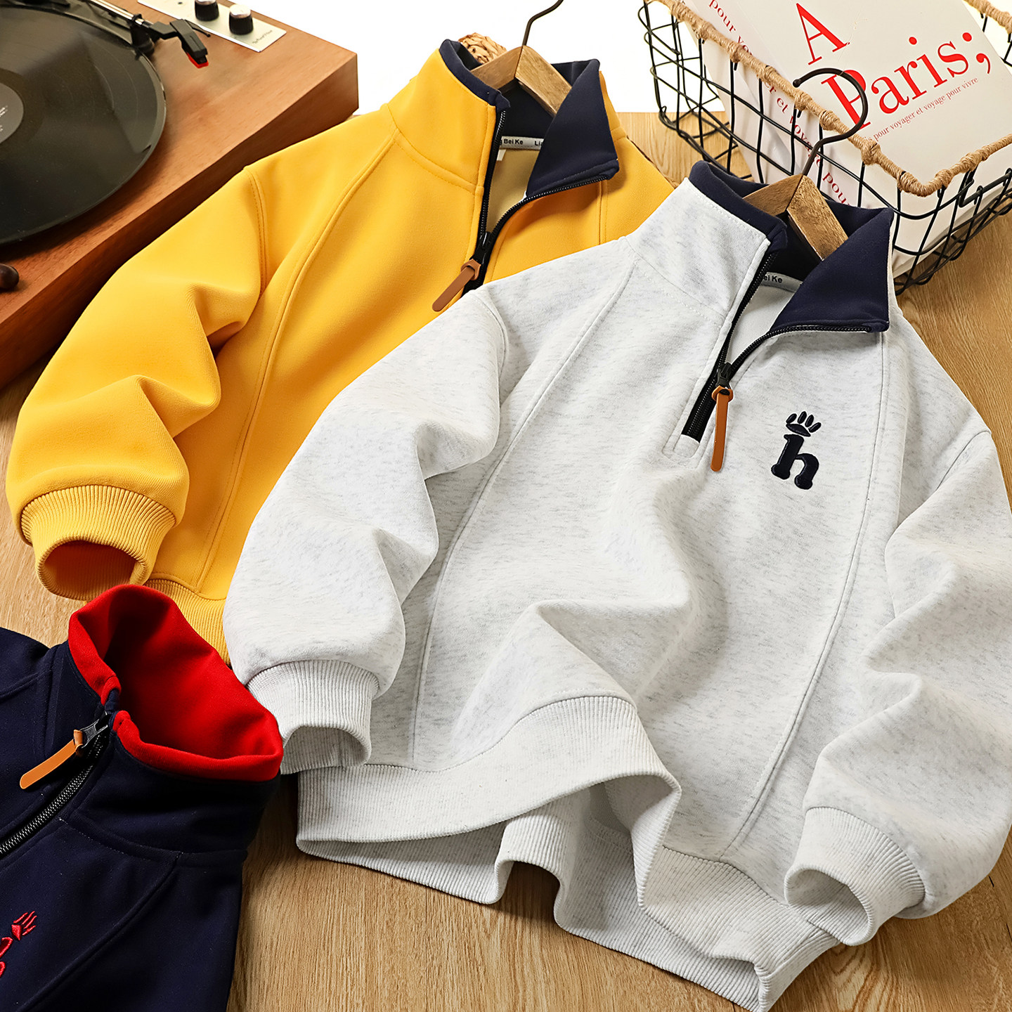 男童卫衣春秋2026新款儿童立领洋气上衣中大童半拉链长袖百搭衣服