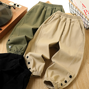 男童纯棉裤子春秋2026新款儿童休闲运动长裤中大童帅气男孩工装裤
