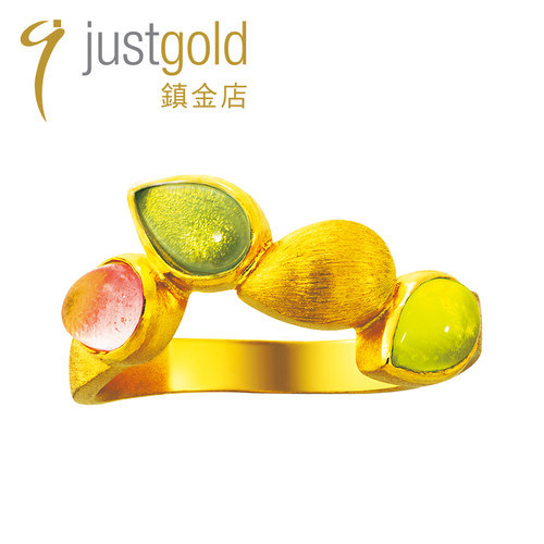 justgold镇金店五彩足金戒指黄金