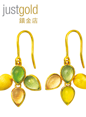 justgold镇金店五彩中国莲黄金足金耳钉耳环耳钩1310841Y
