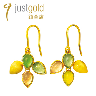 justgold镇金店五彩中国莲黄金足金耳钉耳环耳钩1310841Y
