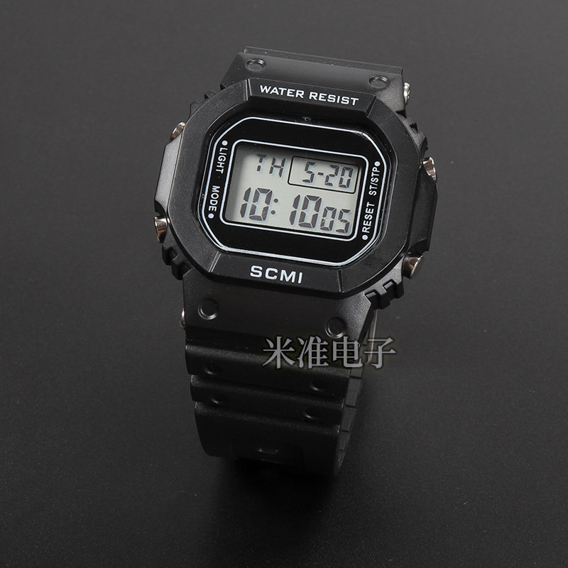小方块学生男女腕表多功能数字运动跑步手表秒表夜光防水电子表
