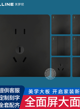 86型黑色开关插座面板16a多三孔家用墙壁暗装一开五孔USB定制刻字
