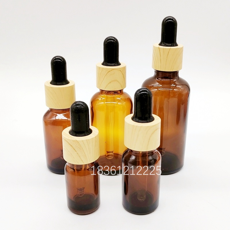 木纹盖滴管瓶空瓶茶色棕色玻璃精油瓶化妆品分装瓶医用便携小瓶子