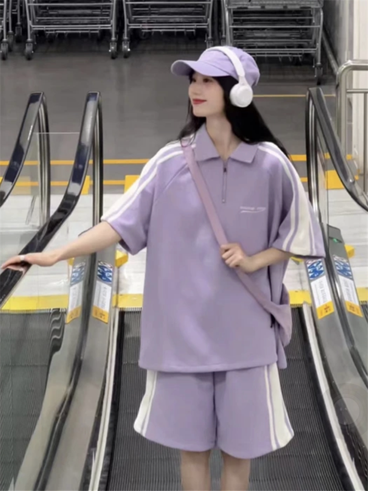 여성을위한 소금 OOTD 운동복 여름 민트 맘보 폴로 칼라 반팔 반바지 패션 투피스 학생 세트