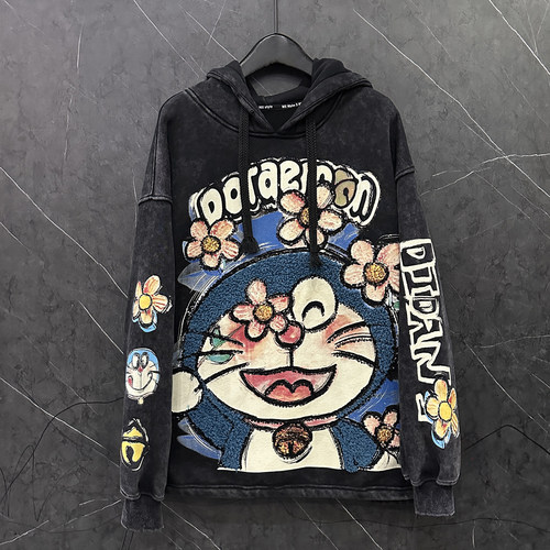 秋冬卡通机器猫连帽加绒卫衣女