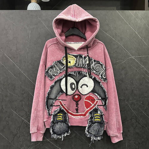 2025秋冬重工新款卡通机器猫连帽加绒卫衣女宽松休闲甜美风上衣潮