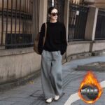 知喜同款黑灰卫衣阔腿裤两件套秋冬季高级感加绒加厚套装炸街慵懒