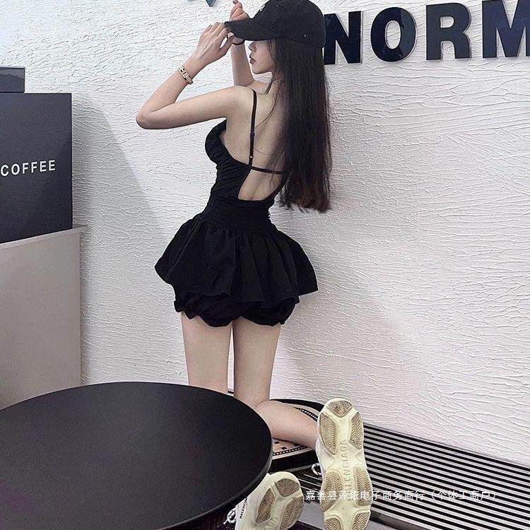 夜刀神狗辣妹黑色显瘦不规则裙摆吊带套装连衣裙纯欲风时尚设计感