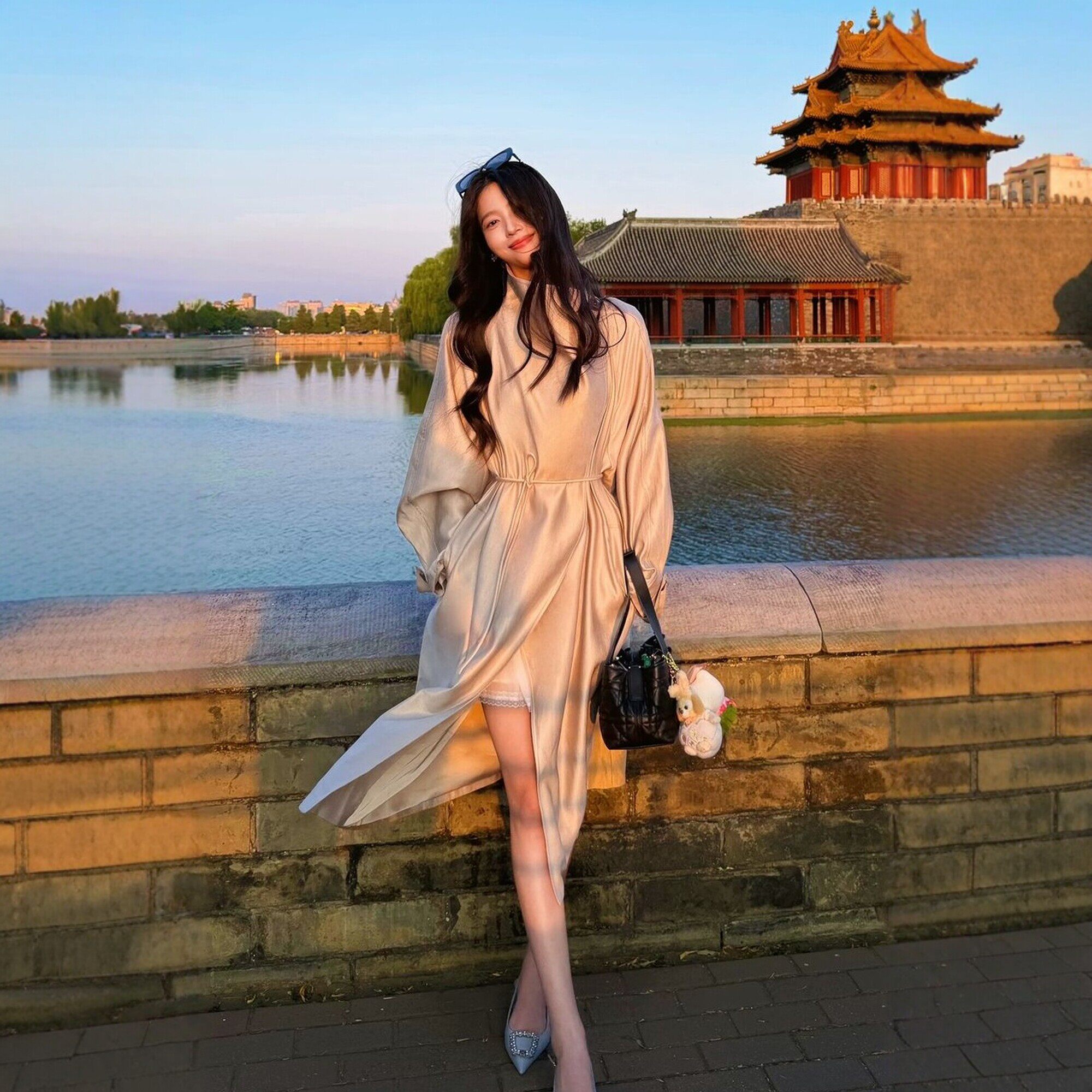 玄梦孙同款慵懒风长款收腰风衣女