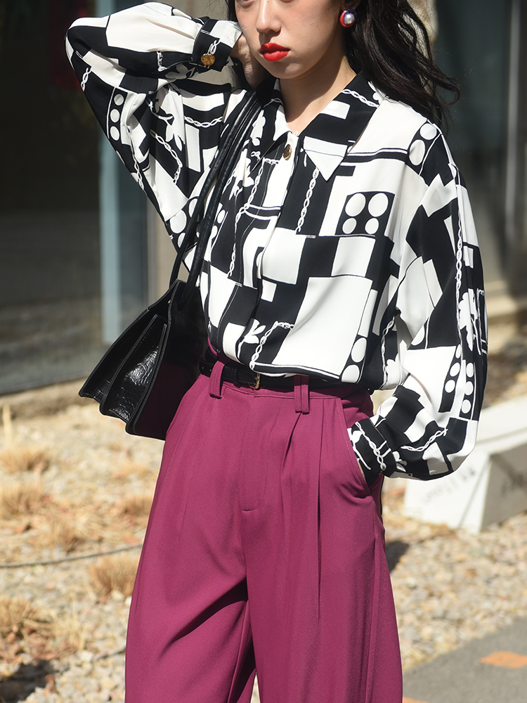 半童Bantong 港风复古vintage古着感印花衬衫