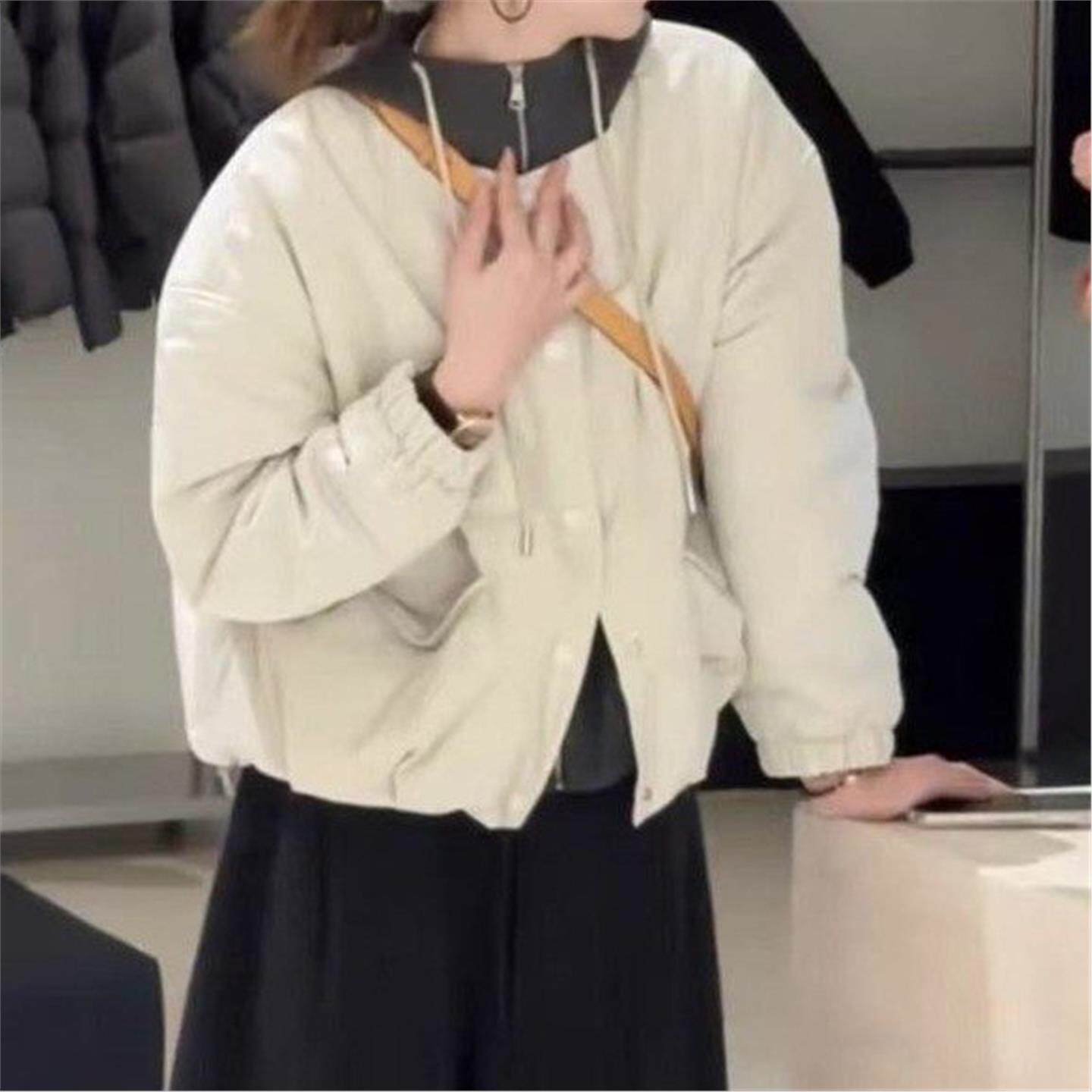 韩系拼接假两件连帽棉服20