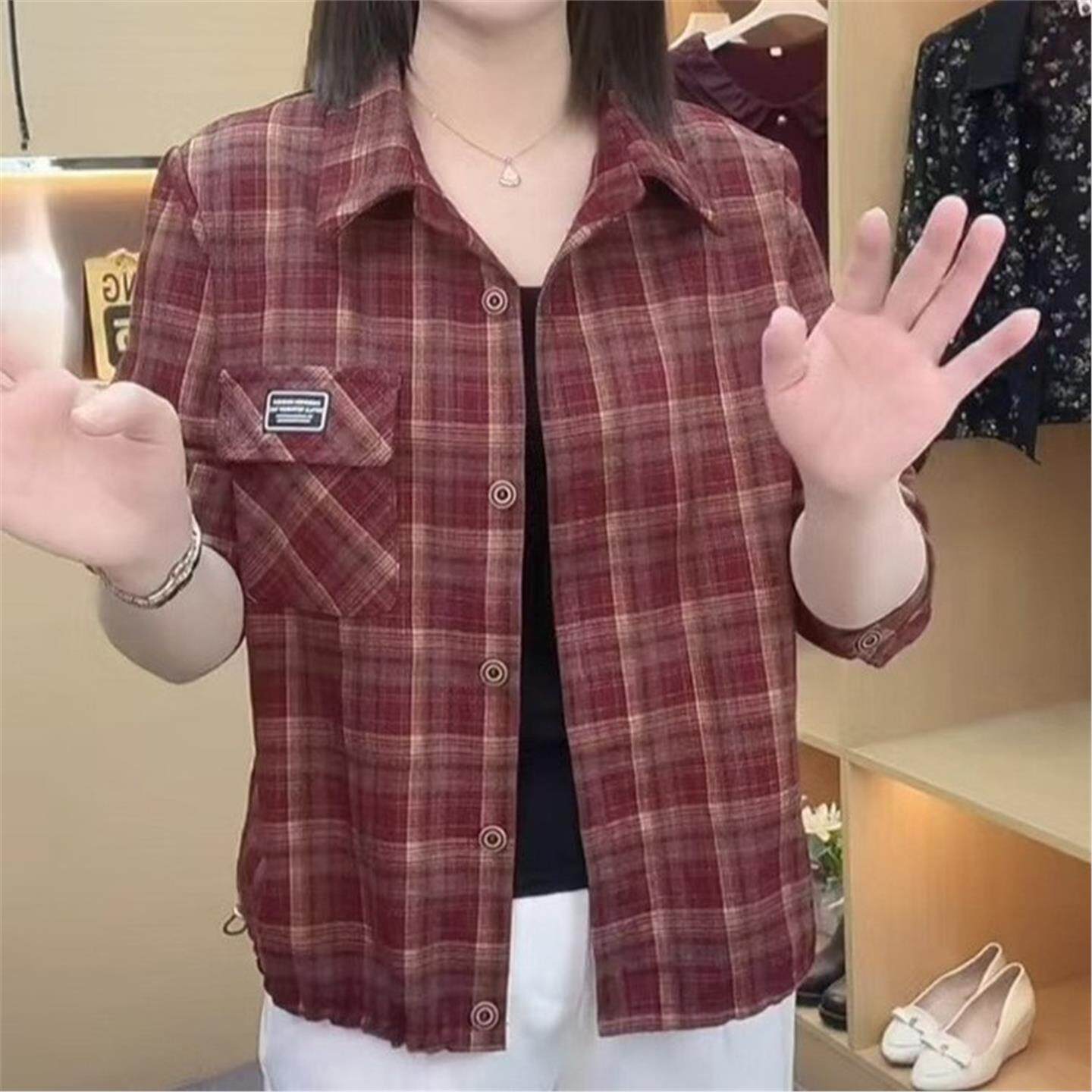 妈女装2026秋季经典格子衬