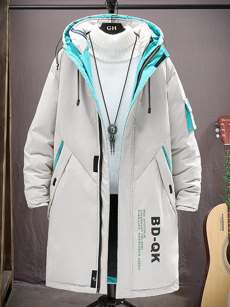 Men's Mid-length Down Jacket for Winter 2024, New Style, Thickened Cotton Coat, Trendy and Warm Outerwear for High School Students