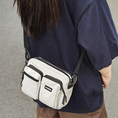 户外休闲多口袋帆布斜挎包男女通用简约旅游小方包尼龙布纯色单肩