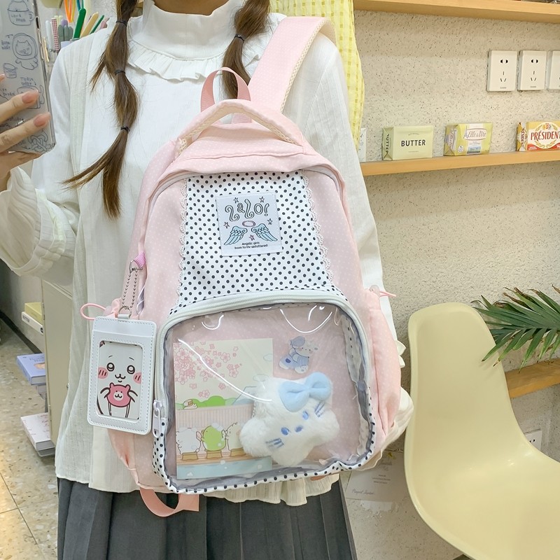 双肩包女条纹星星背包高中生学生上课书包通勤痛包户外休闲旅行包