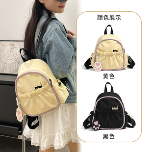 韩国ins复古尼龙小型书包2025新款 潮大容量通勤背包百搭双肩包女