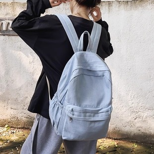 简约水洗牛仔布大容量双肩包男复古女休闲背包书包女大学生高中生