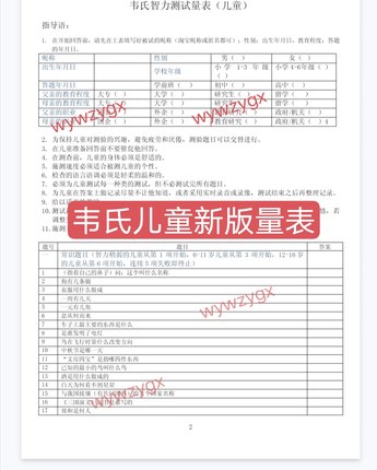 2025韦氏儿童智力测量表新版韦氏量表电子资料