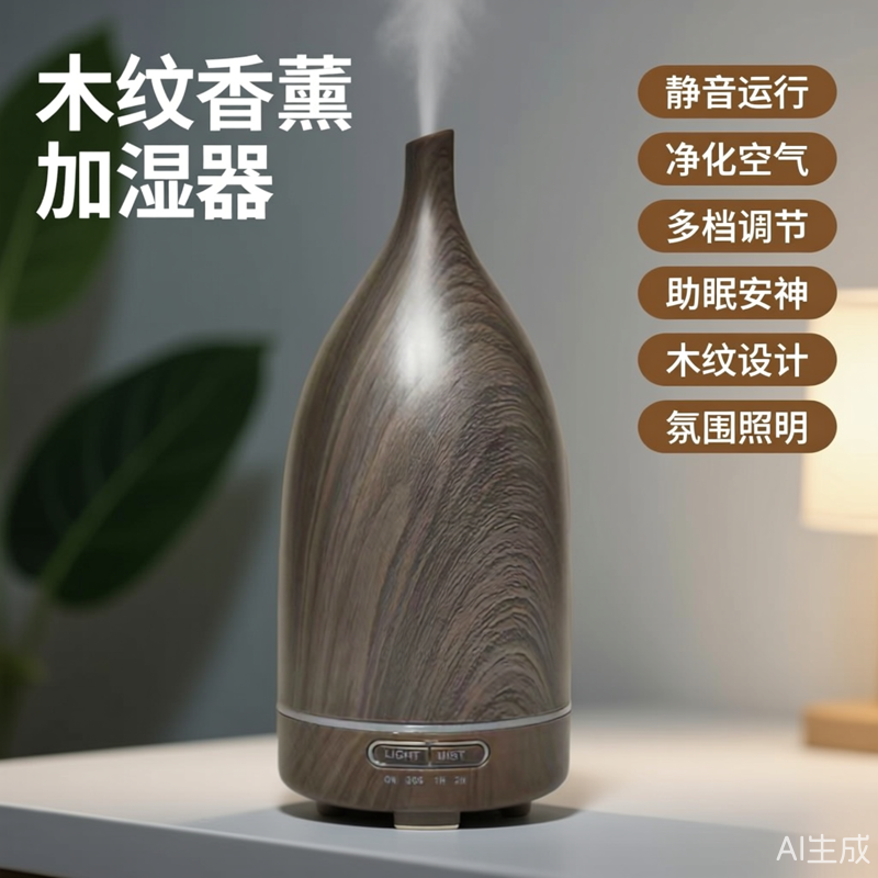 超声波桌面木纹香薰机家用加湿器静音卧室客厅香氛机智能定时