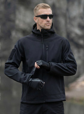 自由兵抹香鲸防风冲锋软壳衣男士户外战术夹克秋冬机能连帽外套