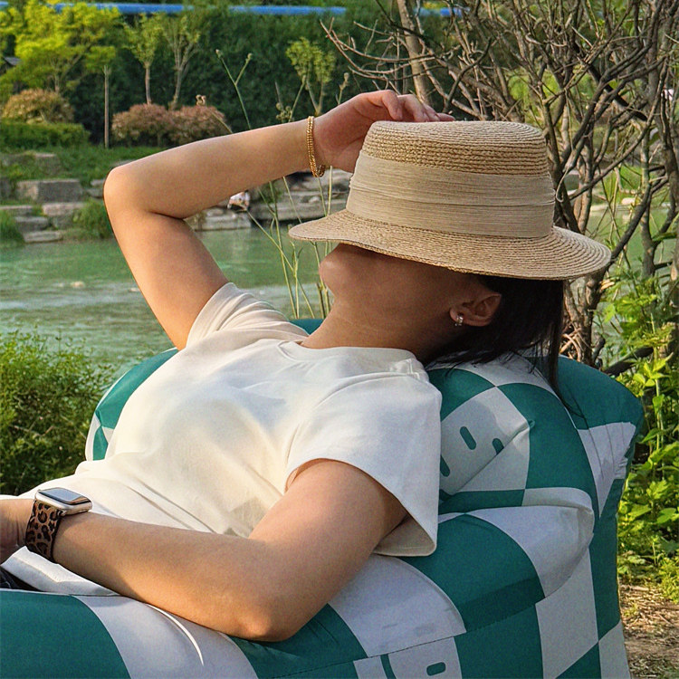 日本大檐手工拉菲草礼帽草木质感出游大檐女士夏平顶平檐复古遮阳
