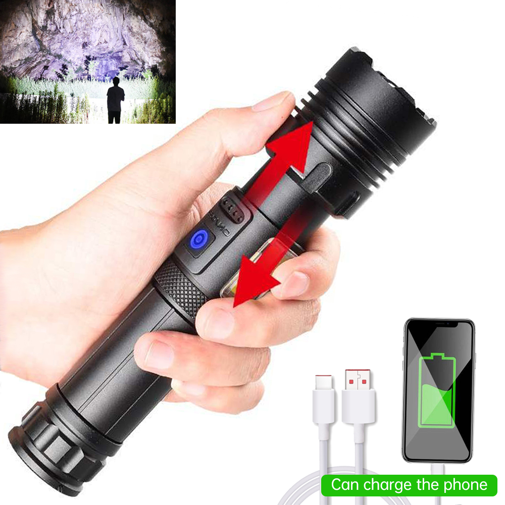 XHP120 Powerful LED Flashlight High Power Zoom Torch Light U