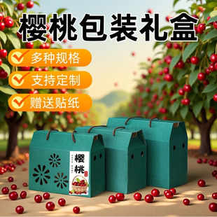 樱桃绿色牛皮纸礼盒水果礼盒过年送礼手提包装盒糕点土特产定制