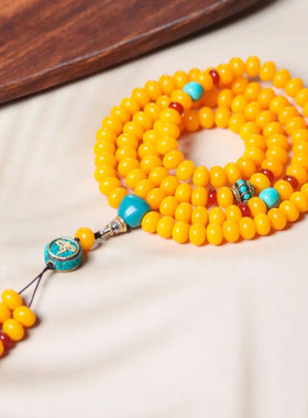 黄财米米天然白玉根108颗手串佛珠项链毛衣链男女款百搭配饰手链