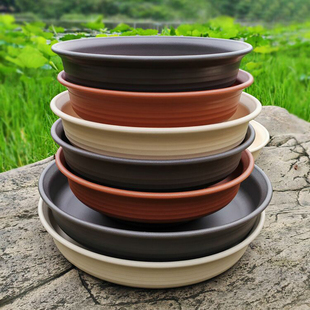 加厚树脂花钵底碟 4个 加深高边储水托盘优质PP塑料仿陶盆垫