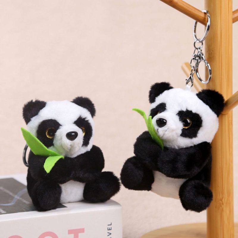 毛绒玩具竹叶动物园熊猫猫公仔钥匙扣熊猫包包挂件挂件纪念品熊
