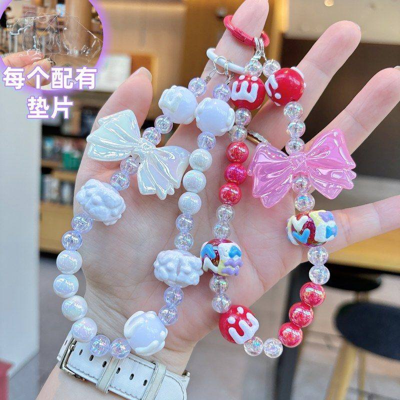 跨境多巴胺蝴蝶结串珠手机链钥匙扣少女手机配饰直播潮玩手工珠链,节庆用品/礼品,钥匙扣,淘宝优惠券,粉丝福利购,淘宝优惠卷