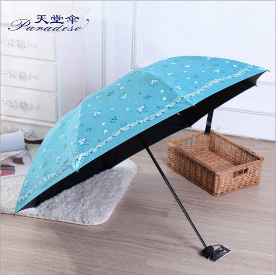 天堂伞 直销杭州天堂伞专卖四月芳菲黑胶遮阳防晒防紫外线晴雨伞