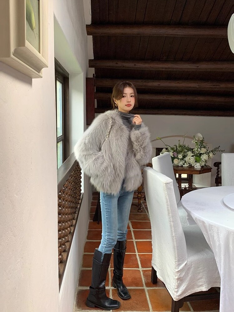 2025 winter new eco-friendly fur jacket women's short fox fur min