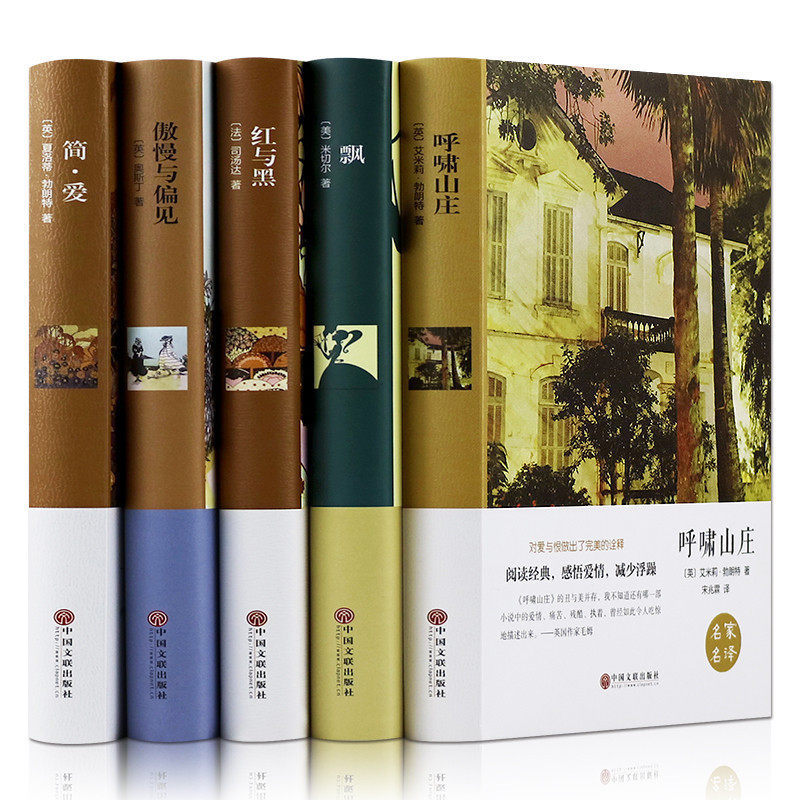 世界名著5册 傲慢与偏见中文版 飘 简爱 呼啸山庄 红与黑 插图外国文学小说 成人青少年版初中生课外读物畅销书套装正版图书籍包邮