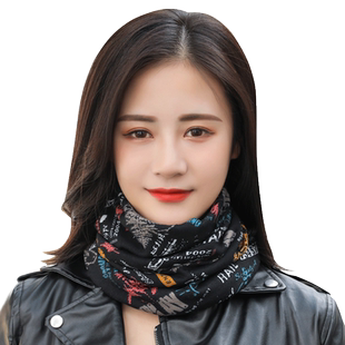 冬天保暖帽子女围脖一体帽防寒护颈脖套秋冬两用针织围巾交叉短款