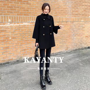 秋冬季 KAYANTY双面羊绒呢子大衣女中长款 黑色高端小个子毛呢外套